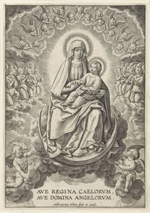 Maryja z Dzieciątkiem Jezus na półksiężycu Ave Regina Caelorum, Ave Domina Angelorvm (tytuł na obiekcie)