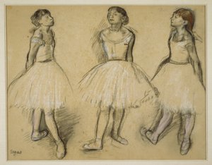 Trzy studia tancerza w czwartej pozycji autorstwa Hilaire Germain Edgar Degas