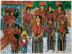 Guatemalen Girls, Solola, 2023 (watercolour on paper) autorstwa Hilary Simon