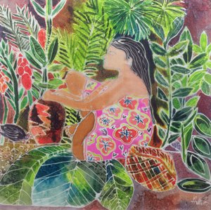 Potter in the Tropics (kolorowe tusze na jedwabiu) autorstwa Hilary Simon