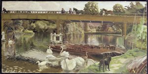 Łabędzie, Cookham Bridge (olej na płótnie) autorstwa Hilda Carline
