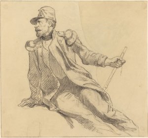 Siedzący żołnierz autorstwa Hippolyte Bellange