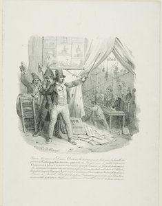 Wejdźcie, Panie i Panowie, w środku zobaczycie słynną rodzinę Lithographantoccini... Frontispis do "Albumu z 1824 roku". autorstwa Hippolyte Bellange