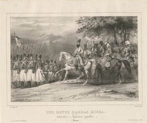 Książę, feldmarszałek Abbas Mirza 1789-1833 przeprowadza inspekcję pułku piechoty, 1835