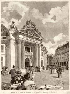 Giełda Papierów Wartościowych w Paryżu w 1889 r. Rys. M. Berteault autorstwa Hippolyte Berteaux