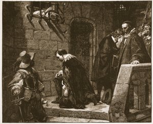 Lord Strafford w drodze na egzekucję, ilustracja z „Kościoła anglikańskiego: historia dla ludu” autorstwa H.D.M. Spence-Jones, wyd. ok. 1910 (zdjęcie w sepii) autorstwa Hippolyte Delaroche