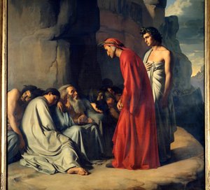 Dante i Wergiliusz do piekła lub dante prowadzony przez Virgile oferuje pocieszenie duszom zazdrosnej Ilustracji piekła boskiej komedii (Divina Comedia) Dantego Azlighieri (1265-1321) Obraz Hippolithe Flandrin (1809-1864) XIX wiek Dim . 2