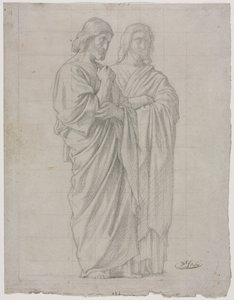 Dwie stojące postacie (studium dla lewej części Misji Apostołów) autorstwa Hippolyte Jean Flandrin