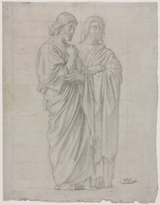 Studium dwóch stałych postaci dla lewej części Misji Apostołów, 1860. autorstwa Hippolyte Jean Flandrin