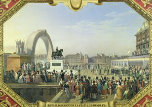 Ponowne ustanowienie pomnika Henryka IV (1553-1610) na Pont Neuf, 25 sierpnia 1818 r. autorstwa Hippolyte Lecomte