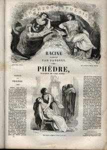 Fedra, Jean Racine (1639-1699 - grawerowanie w ""Dziełach Jeana Racine""" zilustrowane przez Pauqueta i uwaga Emile de La Bedolliere - 1851