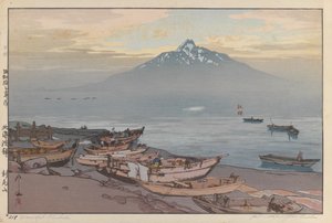 Pokojowe Rishiri (drewnodruk na papierze) autorstwa Hiroshi Yoshida