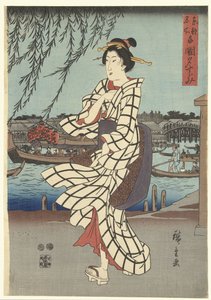 Znane miejsca we wschodniej stolicy: rozkoszowanie się wieczorną bryzą na moście Ryogoku Toto meisho Ryogoku no yusuzumi (tytuł na obiekcie)