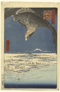 Równina Jumantsubo w Susaki niedaleko Fukagawa Fukagawa Susaki Jumantsubo (tytuł na obiekcie) Sto słynnych twarzy na Edo (tytuł serii) Meisho Edo hyakkei (tytuł serii na obiekcie) autorstwa Hiroshige (I) , Utagawa