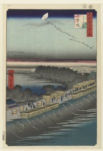 Widok Nihondy przez Yoshiwara Yoshiwara Nihonzutsumi (tytuł na obiekcie) Sto słynnych twarzy na Edo (tytuł serii) Meisho Edo hyakkei (tytuł serii na obiekcie) autorstwa Hiroshige (I) , Utagawa