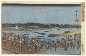 Fajerwerki na moście Ryogoku Ryogoku Bashi no hanabi no zu (tytuł na obiekcie) Znane miejsca w stolicy Wschodu (tytuł serii) Toto meisho (tytuł serii na obiekcie)