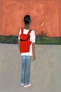 Podróżnik niosący czerwony plecak, 2016, autorstwa Hiroyuki Izutsu