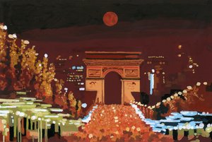 Łuk Triumfalny i Pola Elizejskie nocą, 2015 (gwasz na papierze) autorstwa Hiroyuki Izutsu