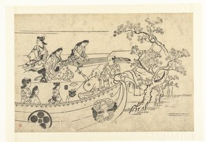 Firma muzyczna pod wiśnią Oglądanie Kwiatów Wiśni w Ueno (tytuł serii) Ueno hanami no tei (tytuł serii) autorstwa Hishikawa Moronobu (attributed to)