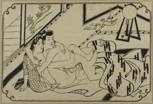 Arkusz z albumu shunga autorstwa Hishikawa Moronobu