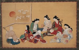 Spotkanie muzyczne autorstwa Hishikawa Moronobu