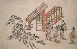 W pobliżu Nowej Bramy Yoshiwara autorstwa Hishikawa Moronobu