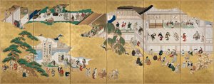 Sceny z teatru kabuki Nakamura autorstwa Hishikawa Moronobu