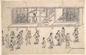 Scena uliczna w Yoshiwarze autorstwa Hishikawa Moronobu