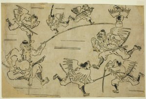 Król Tengu szkoli swoich uczniów autorstwa Hishikawa Moronobu