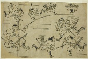 Król Tengu szkolący swoich uczniów, ok. 1690 autorstwa Hishikawa Moronobu