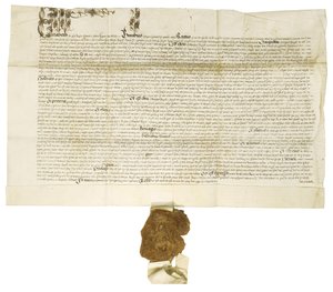 Dokument podpisany przez królową Elżbietę I z królewską wielką pieczęcią, 1564