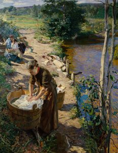 Panie sprzątające nad rzeką autorstwa Hjalmer Eilif Emanuel Peterssen