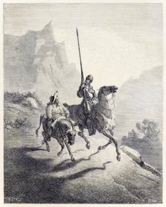 „Don Kichot i Sancho wyruszający” z „Don Kichota” Miguela de Cervantesa (rycina) autorstwa Héliodore Joseph Pisan