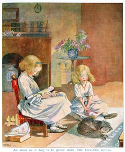 Jak tylko zaczyna się ściemniać, z „Ole Luk-Oie” w wydaniu „Bajek” Hansa Christiana Andersena (1805-75) 1920 (akwarela na papierze)