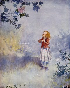 Mała pokojówka nie mogła sięgnąć po lalkę, z „Co widział księżyc” w wydaniu „Bajek” Hansa Christiana Andersena (1805-75) 1920 (akwarela na papierze)