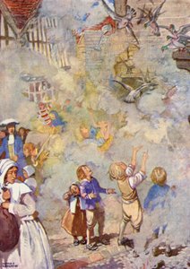 "Biedne gołębie nie chciały opuszczać swoich domów" (kolorowa litografia) autorstwa Honor Charlotte Appleton