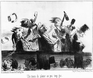 Zabawny pociąg trochę zbyt wesoły: zaczerpnięty z „”Les trains de Plaisir””, serii kreskówek o kolejach Honore Daumiera (1808-1879). „Charivari” autorstwa Honoré Daumier