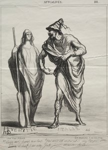 Fakty, plansza 181: Za co mnie bierzesz! Weź mnie pod ramię, 1866. autorstwa Honoré Daumier