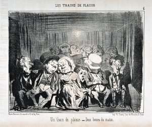 Grafika Honore Daumiera (1808-1879) Charivari pochodzi z 1852 roku: Serie LES TRAINS DE PLAISIR - Pociąg przyjemności. - Druga w nocy. MUZEUM SZTUK PIĘKNYCH - PAŁAC LONGCHAMP, MARSEILLE autorstwa Honoré Daumier