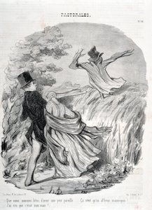 Grafika: Honore Daumier (1808-1879). Charivari pochodzi z 1845 roku: Serie PASTORALES „” Jak dobrze jesteśmy mieć taki strach… „Myślałem, że to mój mąż!” MUZEUM SZTUK PIĘKNYCH - PAŁAC LONGCHAMP, MARSEILLE autorstwa Honoré Daumier
