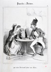 Grafika: Honore Daumier (1808-1879). Charivari pochodzi z 1840 roku: Serie PROVERBS ET MAXIMES „”, który kocha Bertranda, kocha swojego psa”” MUSEE DES BEAUX ARTS - PALAIS LONGCHAMP, MARSEILLE autorstwa Honoré Daumier