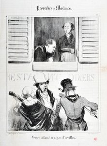 Grafika: Honore Daumier (1808-1879). Charivari pochodzi z 1840 roku: Serie PROVERBS ET MAXIMES „” Głód brzucha nie ma uszu ”” ”MUSEE DES BEAUX ARTS – PALAIS LONGCHAMP, MARSEILLE autorstwa Honoré Daumier