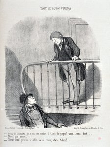 Grafika: Honore Daumier (1808-1879). Charivari pochodzi z 1853 roku: Serie WSZYSTKO CO BĘDZIESZ „Przepraszam, usiądę przy stole. O tym! Zjadłeś obiad? - Nie, jeszcze nie. „No cóż, będę przy stole przed tobą””” MUSEE DES BEAUTS ARTS - PALAIS L autorstwa Honoré Daumier