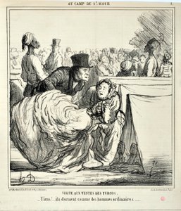 Grafika: Honore Daumier (1808-1879) Charivari pochodzi z 1859 roku: Serie AU CAMP DE SAINT MAUR Wizyta w namiotach turcos. „” -Tu!... śpią jak zwykli ludzie...” MUZEUM SZTUK PIĘKNYCH - PAŁAC LONGCHAMP, MARSEILLE autorstwa Honoré Daumier