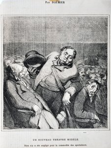 Grafika: Honore Daumier (1808-1879). Charivari pochodzi z 1864 r.: Szkice serii wzięte w teatrze Nowy model teatru. „Nic nie zostało zaniedbane dla wygody widzów”” MUSEE DES BEAUX ARTS - PALAIS LONGCHAMP, MARSEILLE autorstwa Honoré Daumier