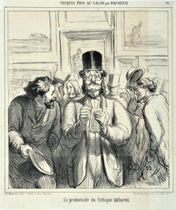 Grafika: Honore Daumier (1808-1879). Charivari pochodzi z 1865 roku: Serie Sketches Taken at the Salon La promenade du Critique wpływowe MUSEE DES BEAUX ARTS - PALAIS LONGCHAMP, MARSEILLE autorstwa Honoré Daumier