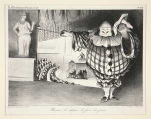 Baissez le rideau, la farce est jou?e. (Opuść kurtynę, koniec farsy.), pl. 421 z czasopisma La Caricature nr. 201 autorstwa Honoré Daumier