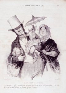 Kreskówka o rodzinie. Seria „Piękne dni życia”: Niedziela na wsi…” Rycina Honore DAUMIER (1808-1879). Wyciąg z gazety „Le Charivari” z 21 lipca autorstwa Honoré Daumier