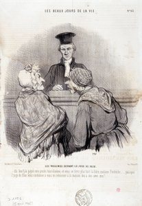 Karykatura o stosunkach sąsiedzkich: Seria „Piękne dni życia””: „”Sąsiedzi przed sprawiedliwością pokoju...”” Grawer Honore DAUMIER (1808-1879). Wyciąg z gazety „Le Charivari” z 15 maja autorstwa Honoré Daumier