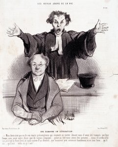 Karykatura o rozwodach: Seria „Piękne dni życia””: „”Prośba o separację…””. Grawerowanie autorstwa Honore DAUMIER (1808-1879). Wyciąg z gazety „Le Charivari”” 29 stycznia autorstwa Honoré Daumier